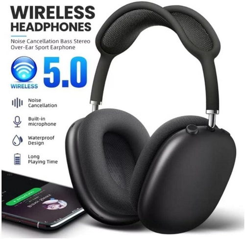 Black Over-Ear Headphones ABS Plastic Lightweight Comfortable