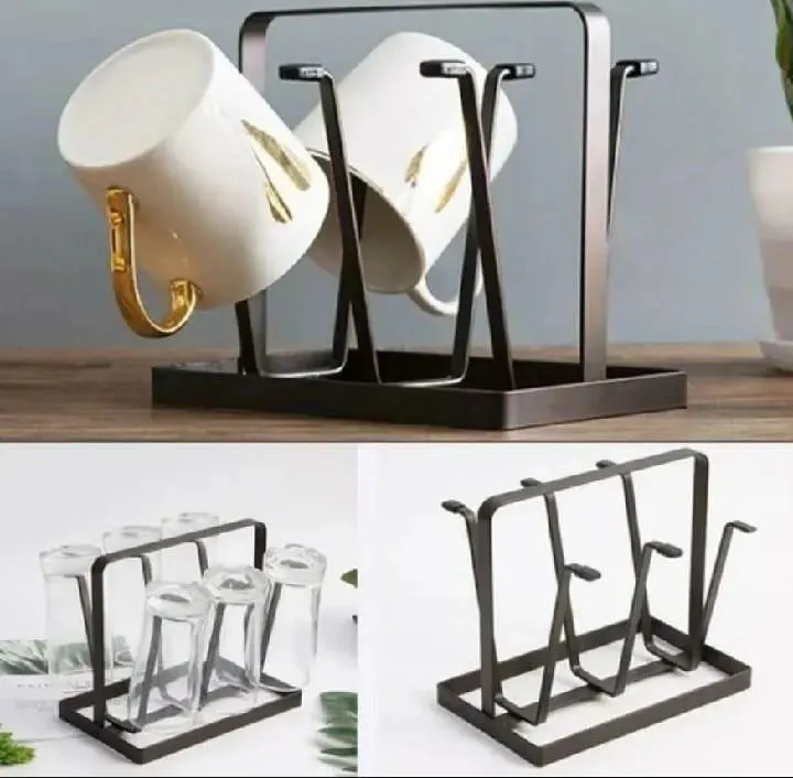 Stylish Metal Mug & Glass Holder Black