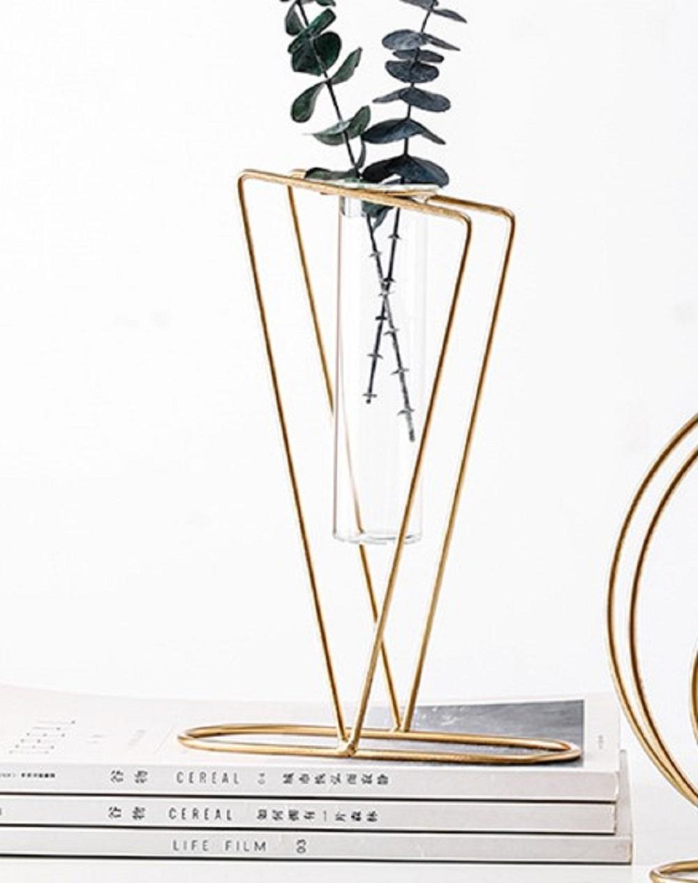Golden Geometric Metal Vase for Home Decor