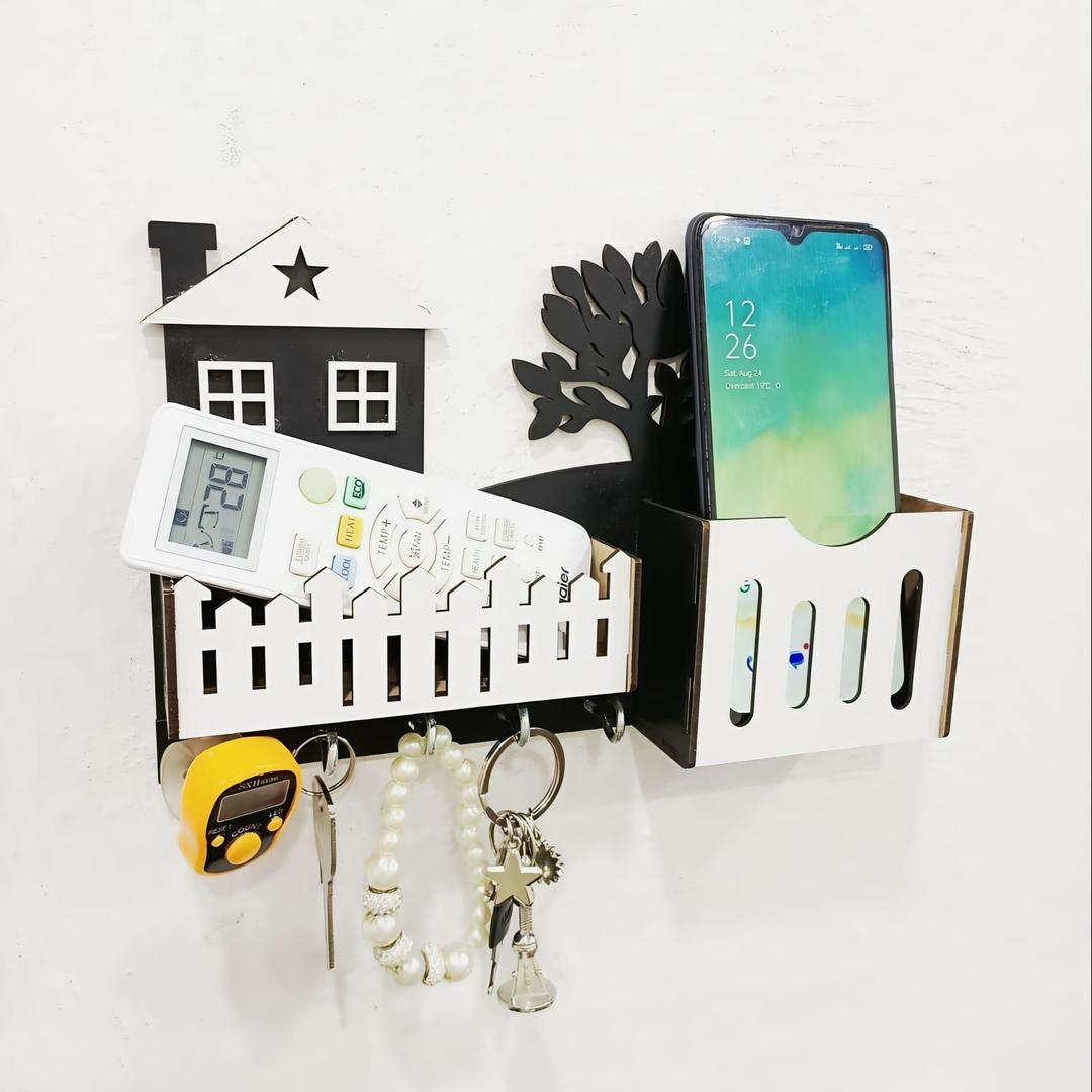 Modern Abstract Key & Mobile Holder Black White
