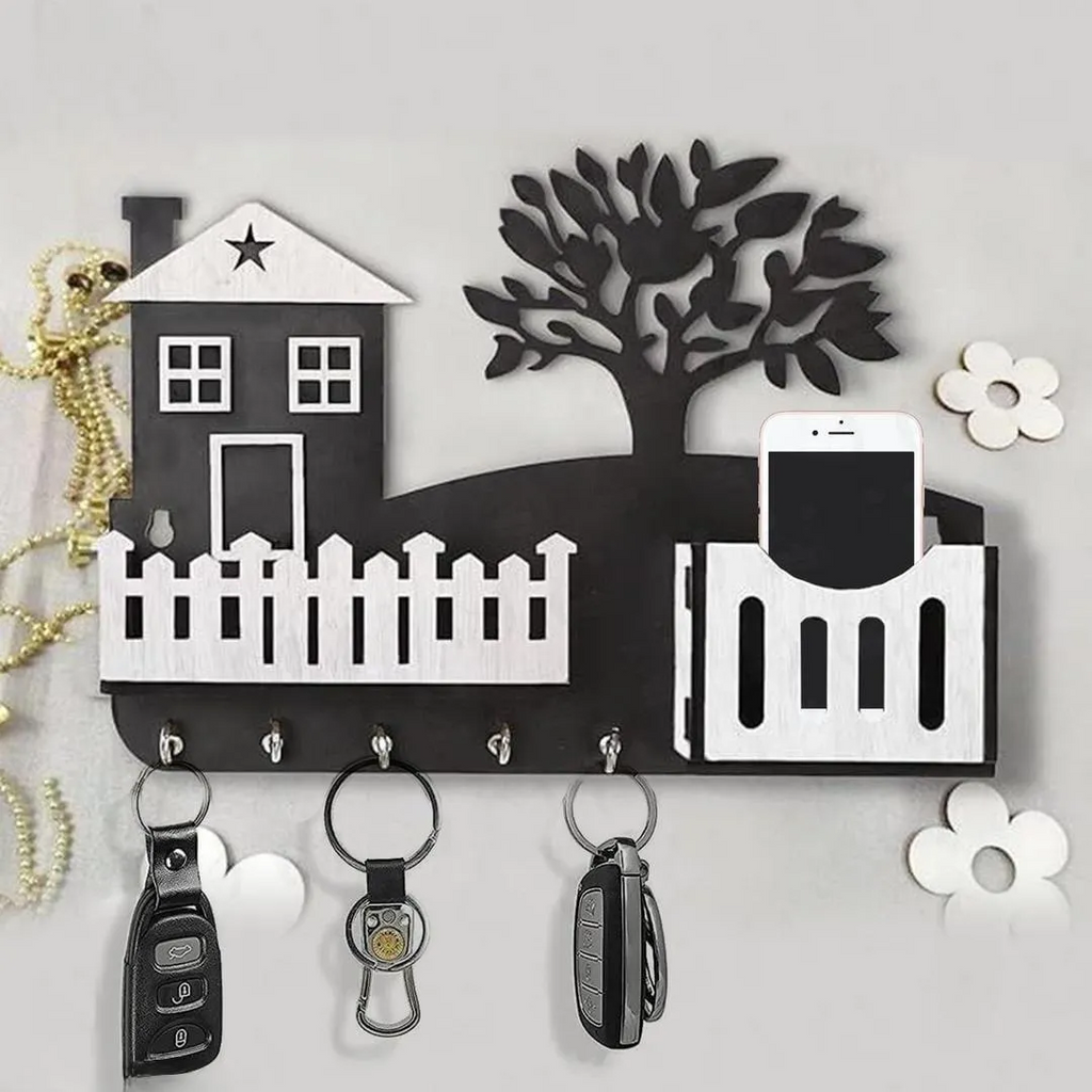 Modern Abstract Key & Mobile Holder Black White