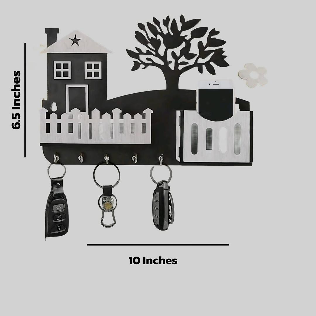 Modern Abstract Key & Mobile Holder Black White