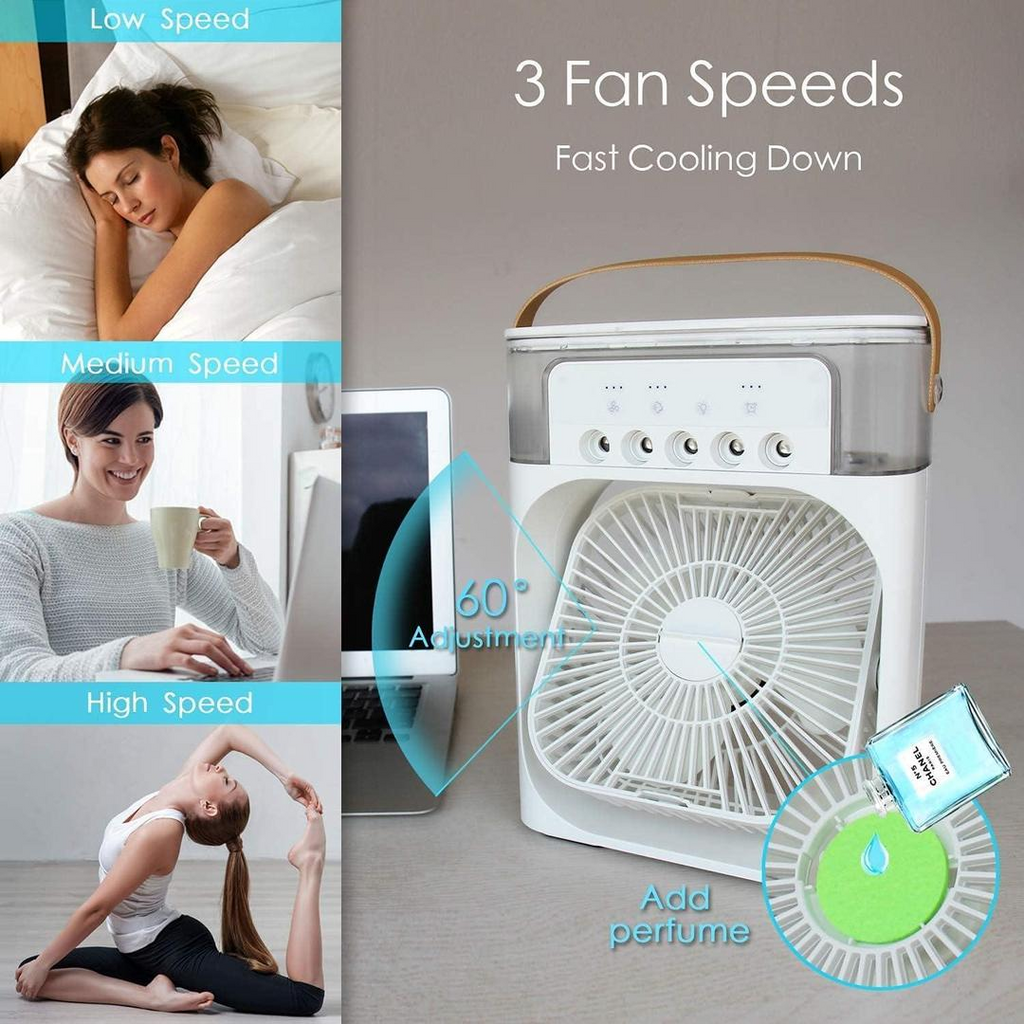 Portable Mini Air Cooler White ABS with Water Tank also known as mist fan
