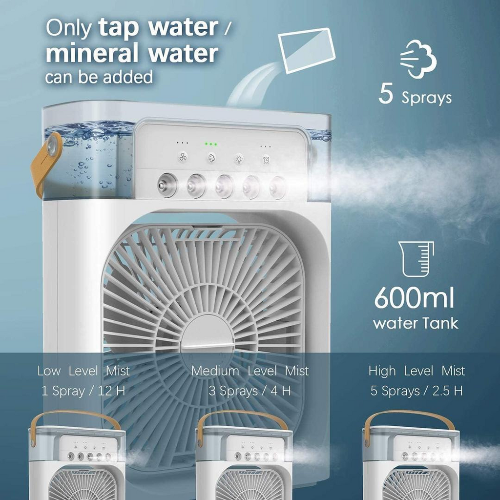 Portable Mini Air Cooler White ABS with Water Tank also known as mist fan