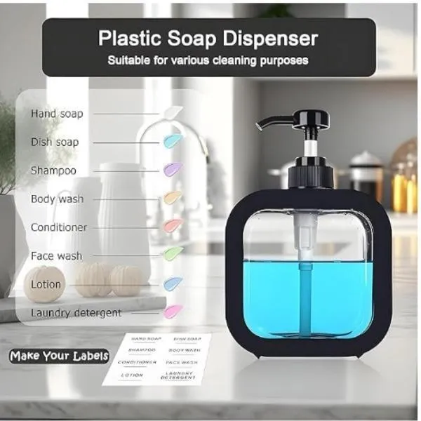 Liquid Soap Dispenser 500ml Black Transparent